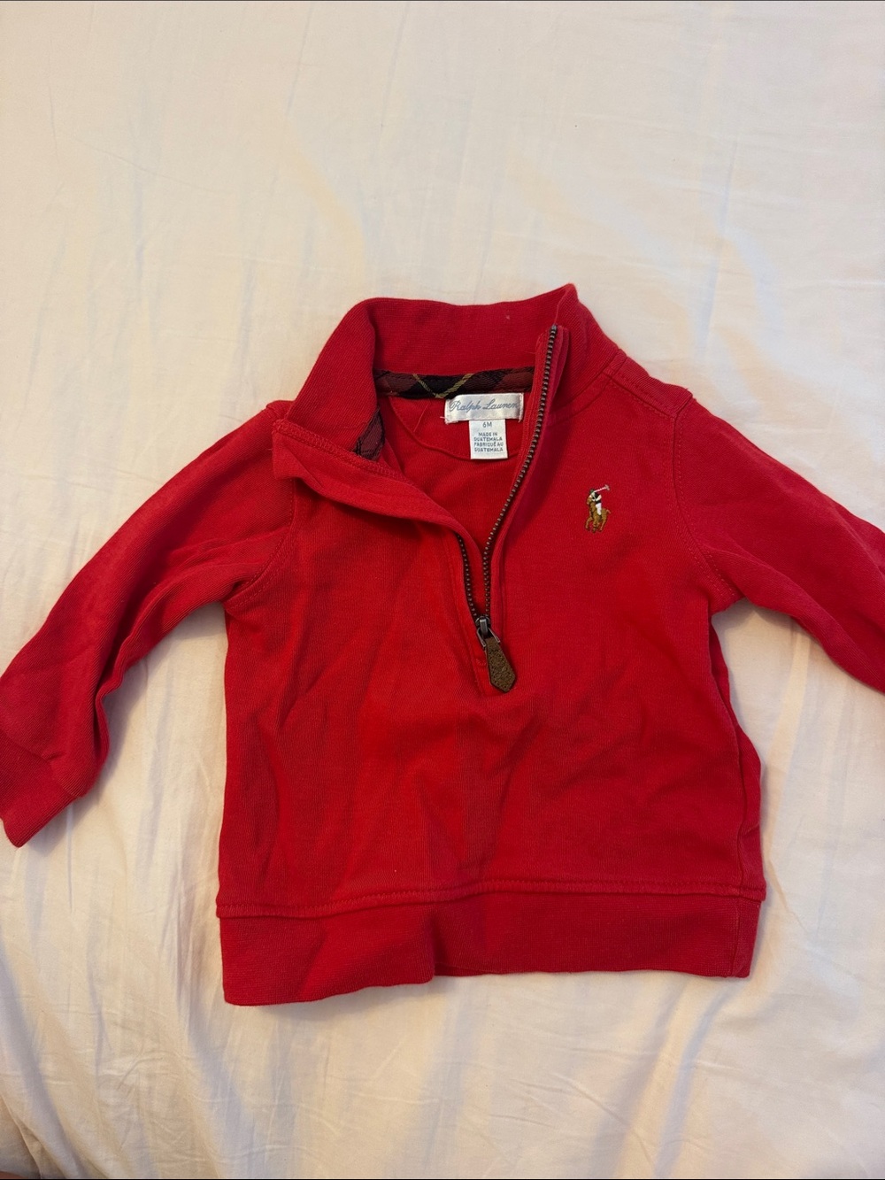 Ralph Lauren Bright Red Quarter-Zip baby Sweatshirt size 6 months. Worn once